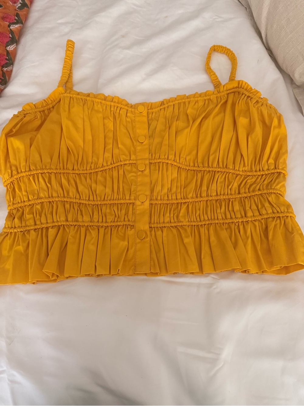 J. Crew Mustard Smocked Ruffle Button-Front Camisole